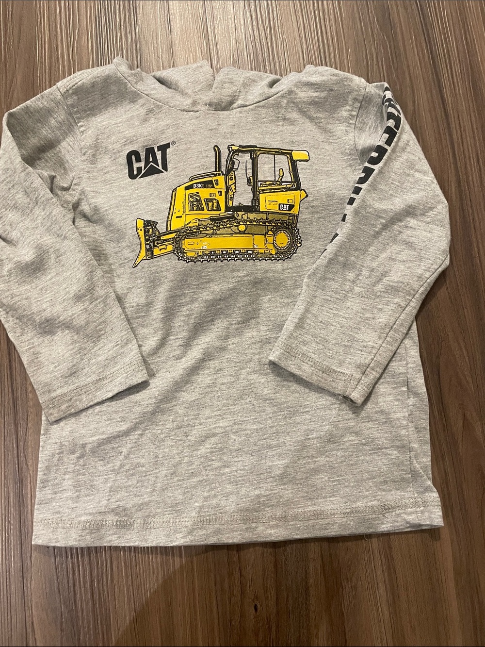 Caterpillar Kids Gray Long Sleeve Tee with Yellow Bulldozer Graphic